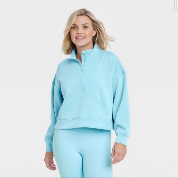 All In Motion Sandwash Half zip pullover Cropped  Light Blue NWT Sz 2XL - Picture 3 of 9